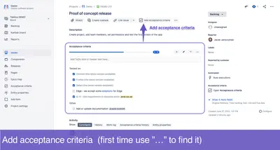 Acceptance Criteria for Jira (Free) for Atlassian — screenshot