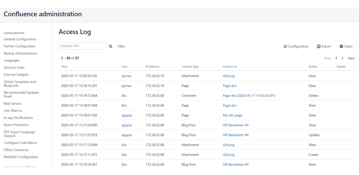 Access Log for Confluence — screenshot from the Atlassian Marketplace listing