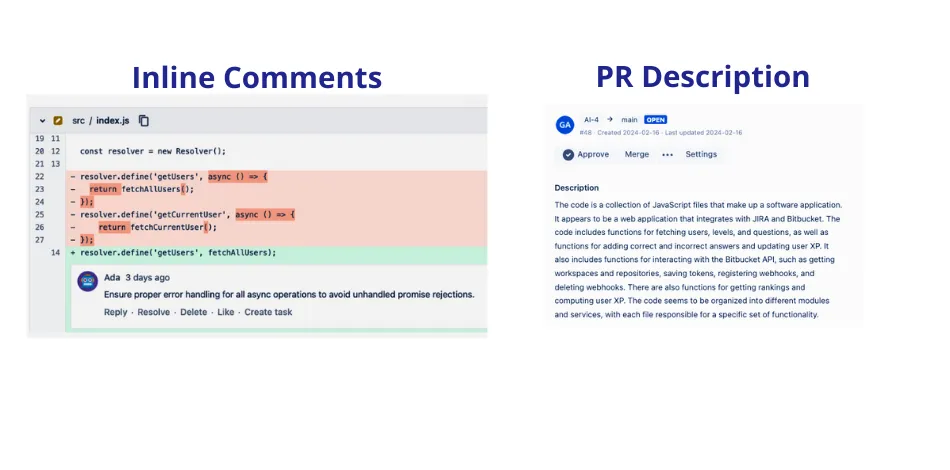 Ada AI Code Reviewer — screenshot from the Atlassian Marketplace listing