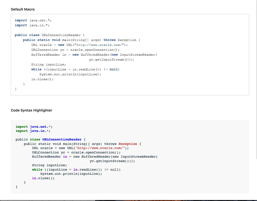 Advanced Code Block for Confluence — screenshot from the Atlassian Marketplace listing