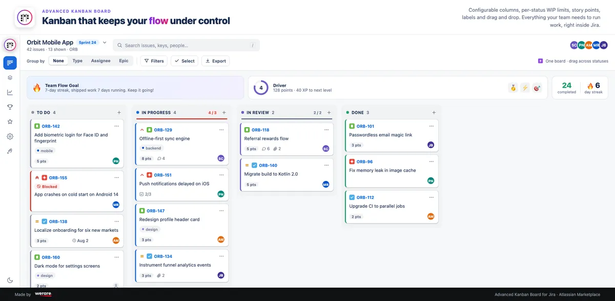 Advanced Kanban Board — screenshot from the Atlassian Marketplace listing