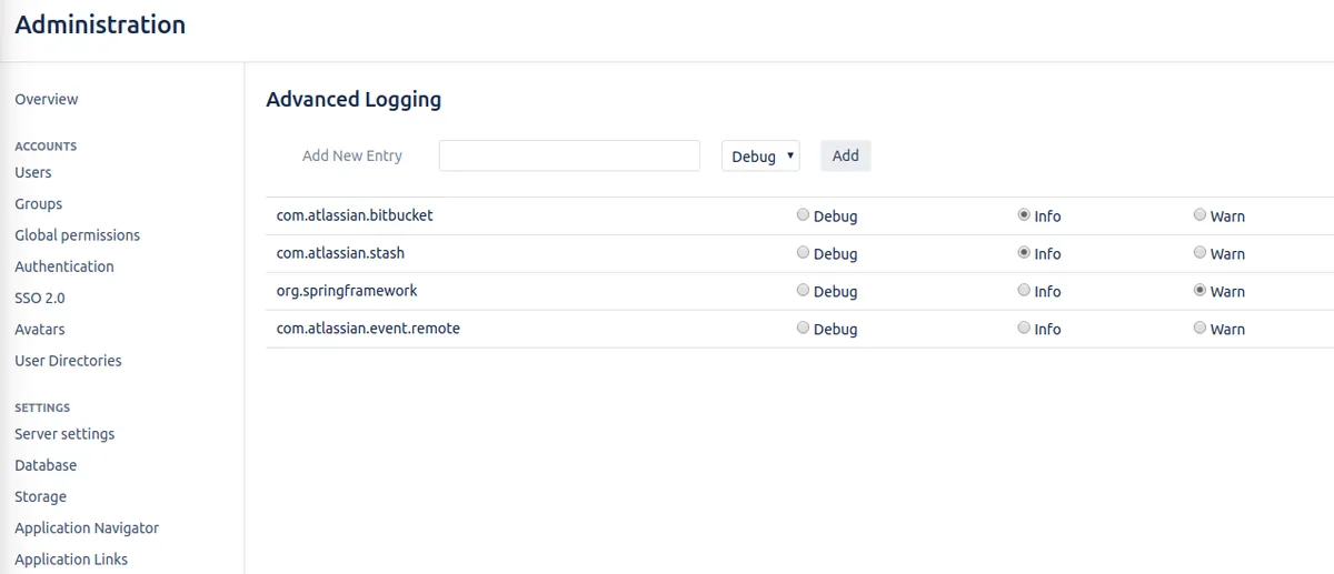 Advanced Logging for Bitbucket — screenshot from the Atlassian Marketplace listing