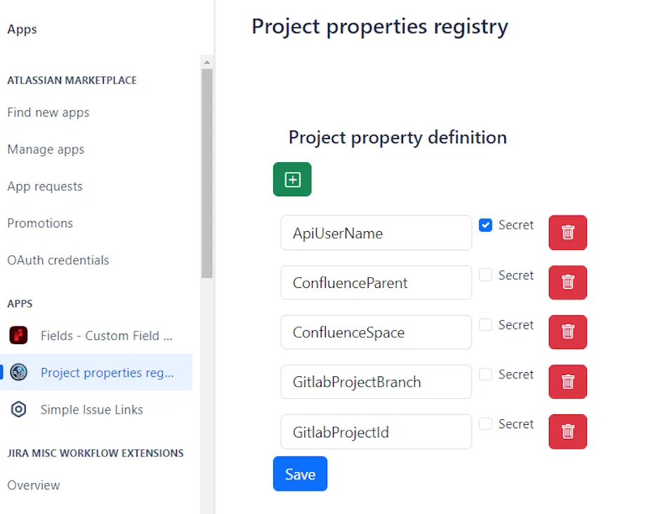 Advanced Project Properties — screenshot from the Atlassian Marketplace listing