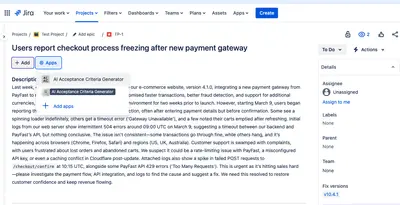 AI Acceptance Criteria - Create ACs For Your Issues With AI for Atlassian — screenshot