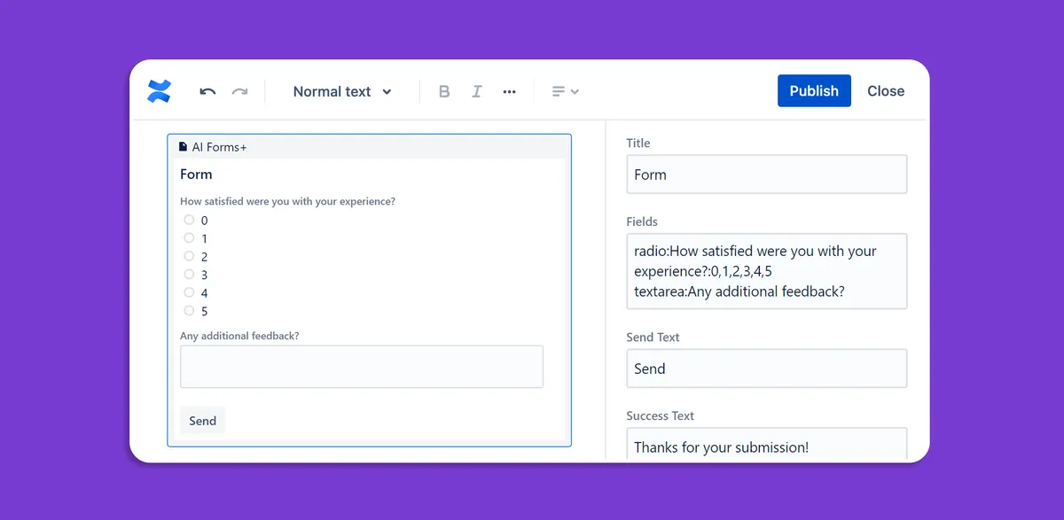 AI Forms+ for Confluence — screenshot from the Atlassian Marketplace listing