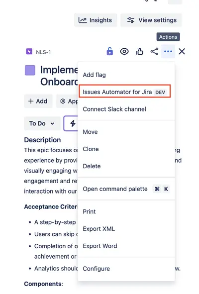 AI Issues Automator for Jira for Atlassian — screenshot