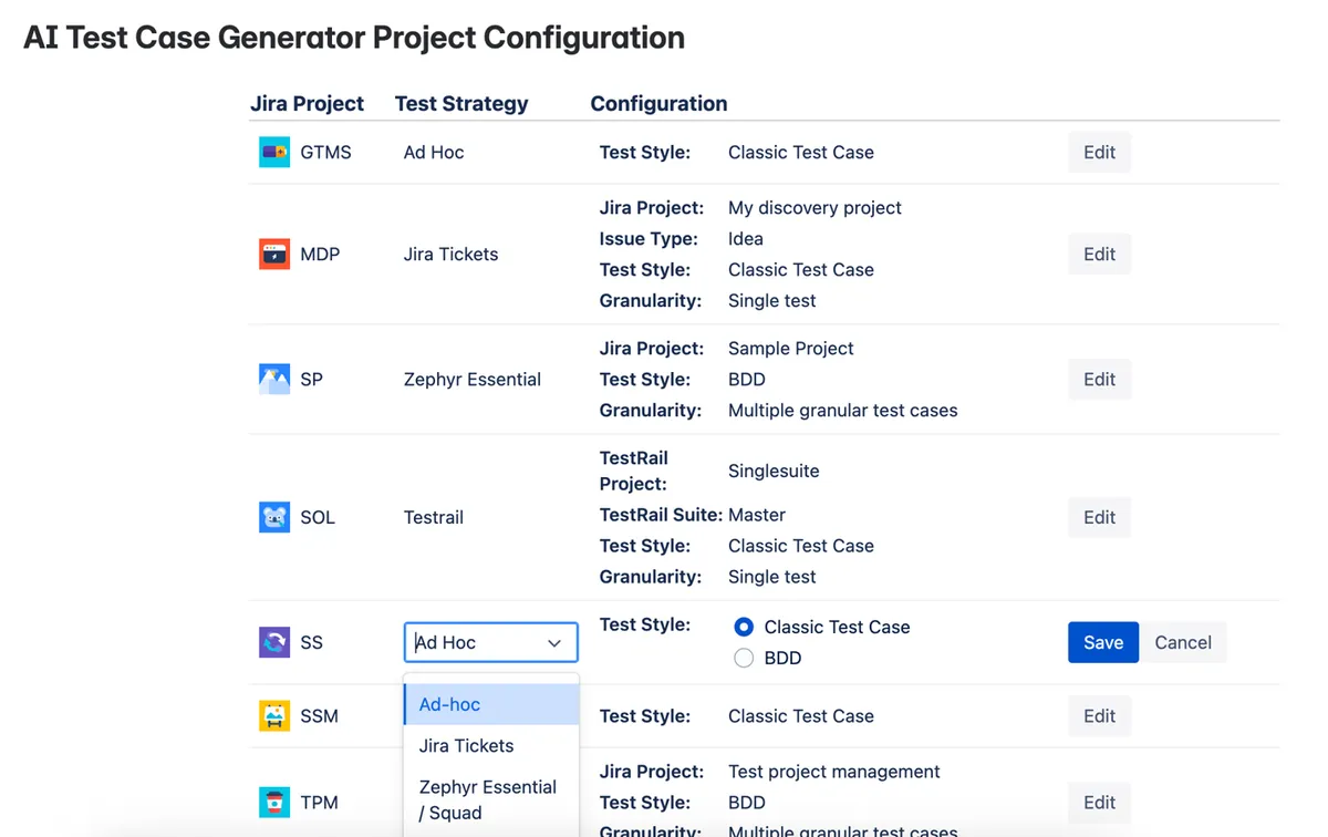 AI Test Case Generator — screenshot from the Atlassian Marketplace listing