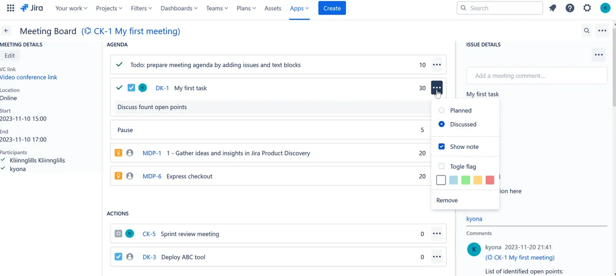 Alignment Meeting Board — screenshot from the Atlassian Marketplace listing