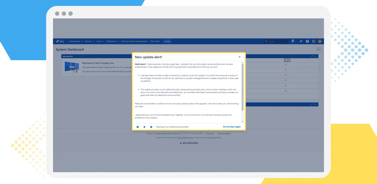 Announcements for Jira — screenshot from the Atlassian Marketplace listing