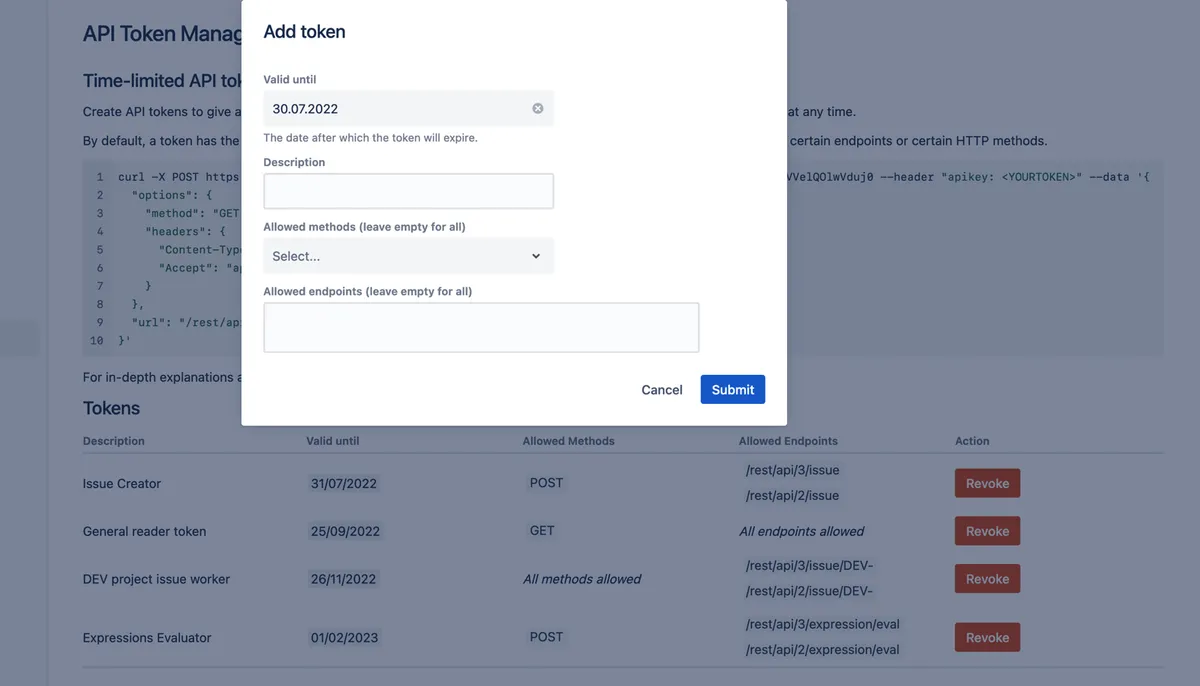 API Key Manager for Jira — screenshot from the Atlassian Marketplace listing
