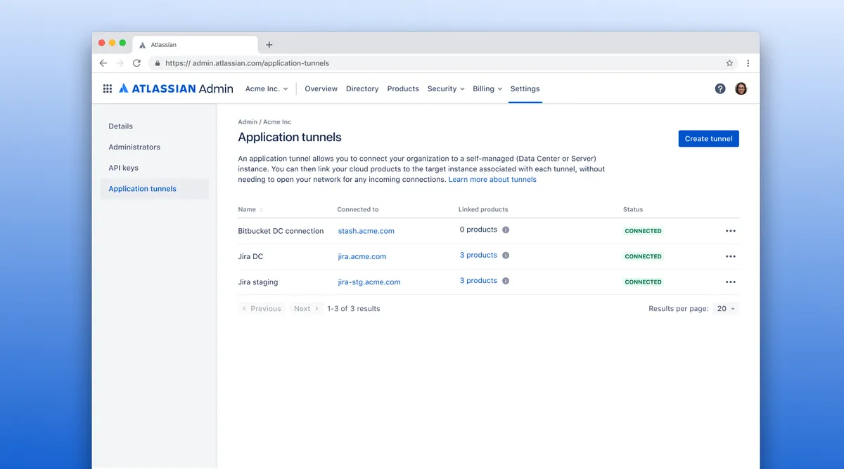 Application tunnels — screenshot from the Atlassian Marketplace listing