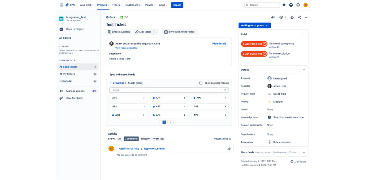 Asset Panda — screenshot from the Atlassian Marketplace listing