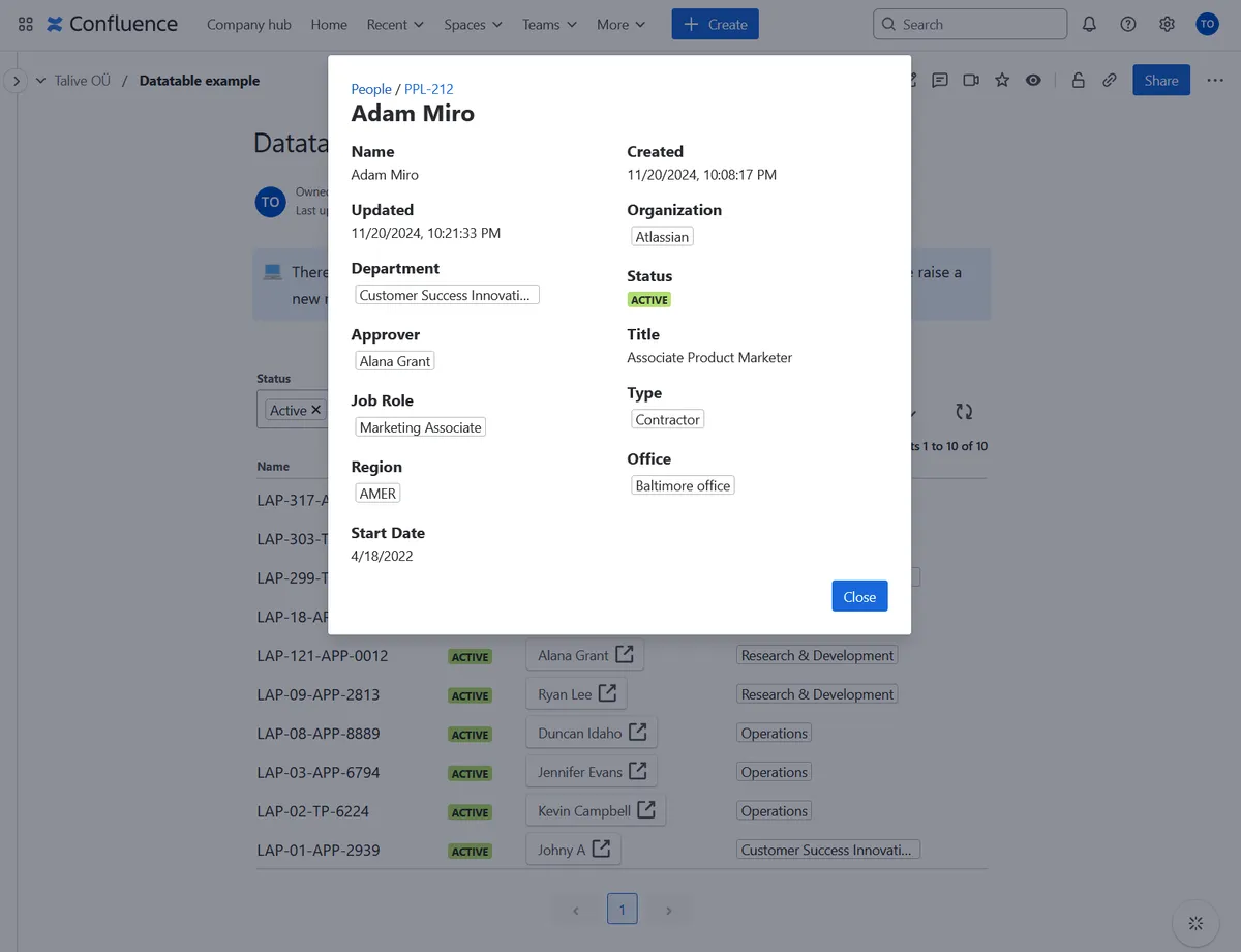Assets DataTable — screenshot from the Atlassian Marketplace listing
