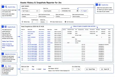 Assets History & Snapshots Reporter for Jira for Atlassian — screenshot
