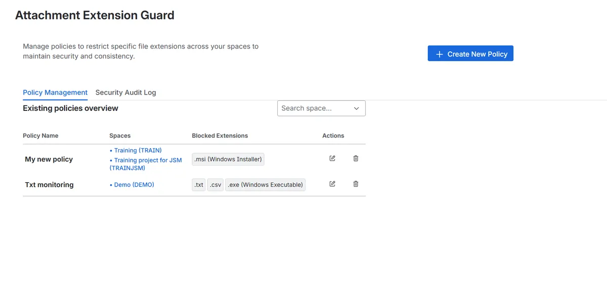 Attachment Extension Guard — screenshot from the Atlassian Marketplace listing