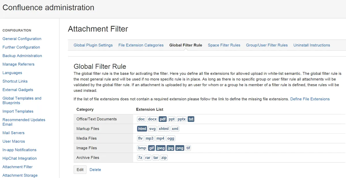 Attachment Filter for Confluence — screenshot from the Atlassian Marketplace listing