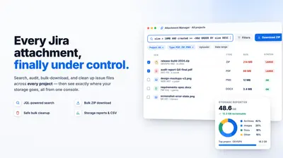 Attachment Manager (Bulk Delete & Download & and Reports) for Atlassian — screenshot