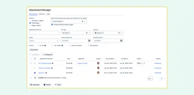 Attachment Manager - bulk edit attachments in Confluence for Atlassian — screenshot