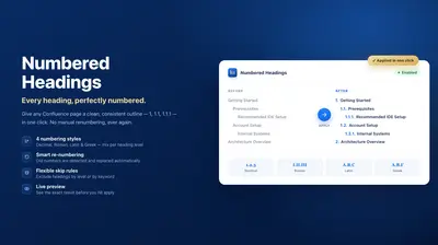 Auto Numbered Headings for Confluence for Atlassian — screenshot