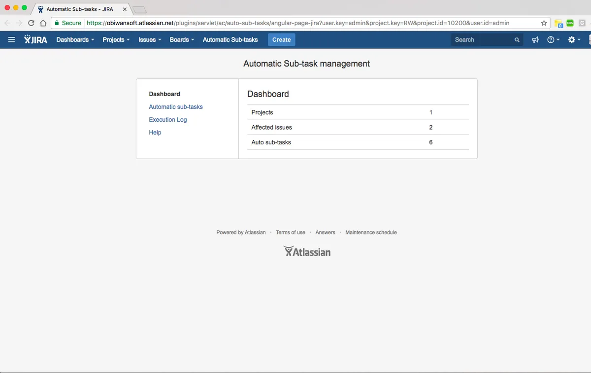 Automatic Subtasks — screenshot from the Atlassian Marketplace listing