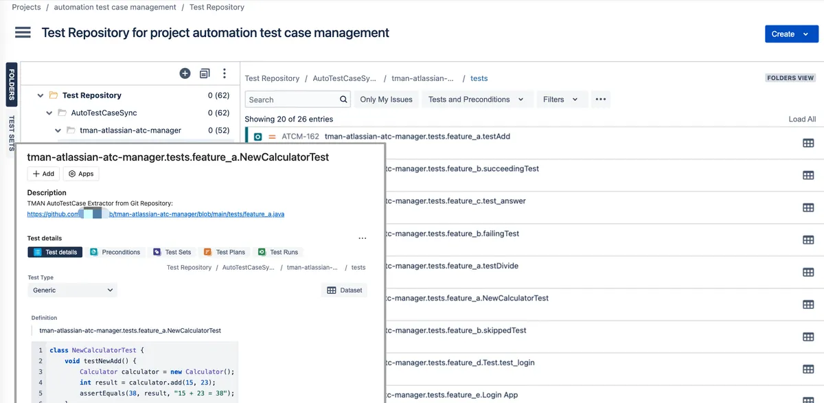 AutoTestCase Extractor — screenshot from the Atlassian Marketplace listing
