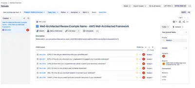 AWS Well-Architected Tool Connector for Jira for Atlassian — screenshot