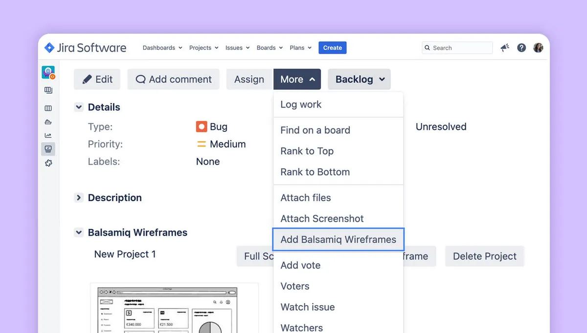 Balsamiq Wireframes for Jira Data Center — screenshot from the Atlassian Marketplace listing