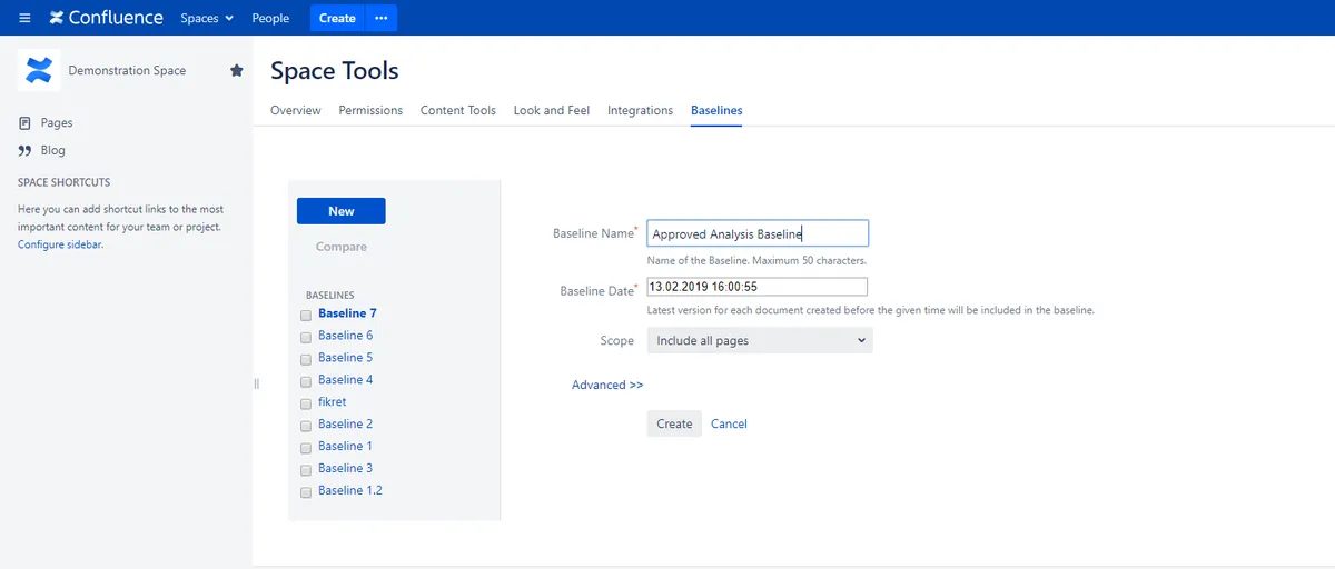 Baselines for Confluence — screenshot from the Atlassian Marketplace listing