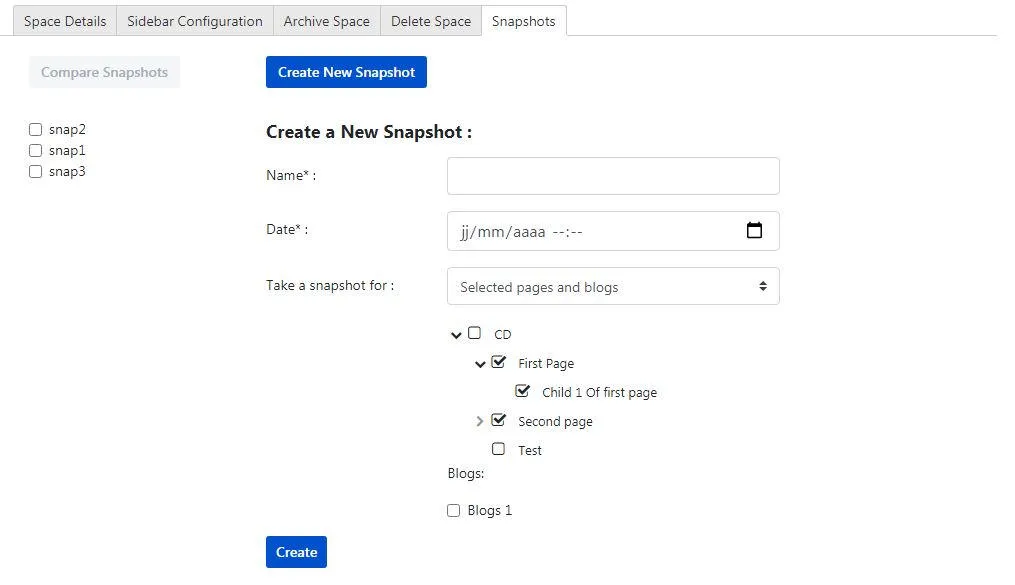 Baselines/Snapshots for Confluence — screenshot from the Atlassian Marketplace listing