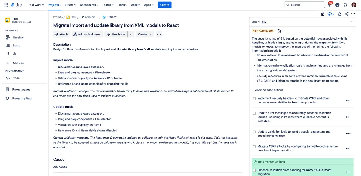 Bex AI — screenshot from the Atlassian Marketplace listing