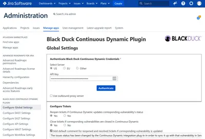 Black Duck Continuous Dynamic Plug In for Atlassian — screenshot