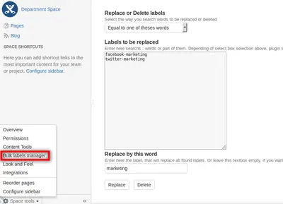 Bulk labels manager for confluence for Atlassian — screenshot