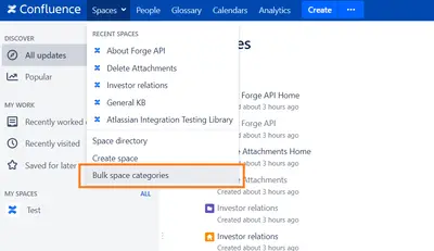 Bulk Space Categories (labels) for Atlassian — screenshot