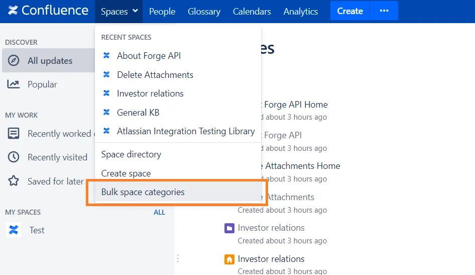 Bulk Space Categories (labels) — screenshot from the Atlassian Marketplace listing