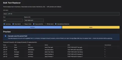 Bulk TextReplacer for Jira for Atlassian — screenshot