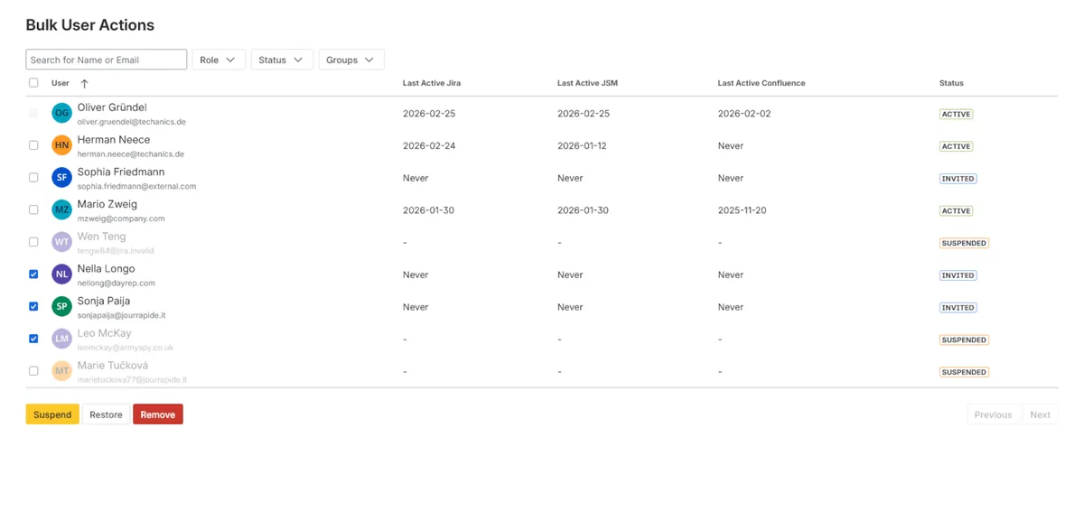 Bulk User Actions — screenshot from the Atlassian Marketplace listing