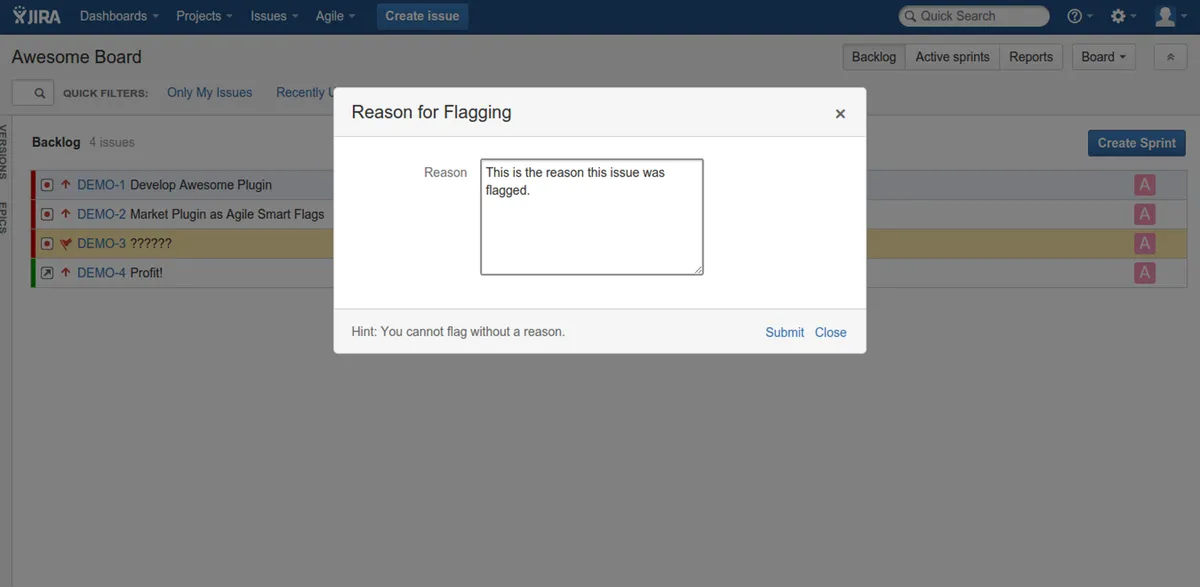 CA Agile Smart Flags — screenshot from the Atlassian Marketplace listing