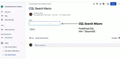 Canned Search for Confluence for Atlassian — screenshot