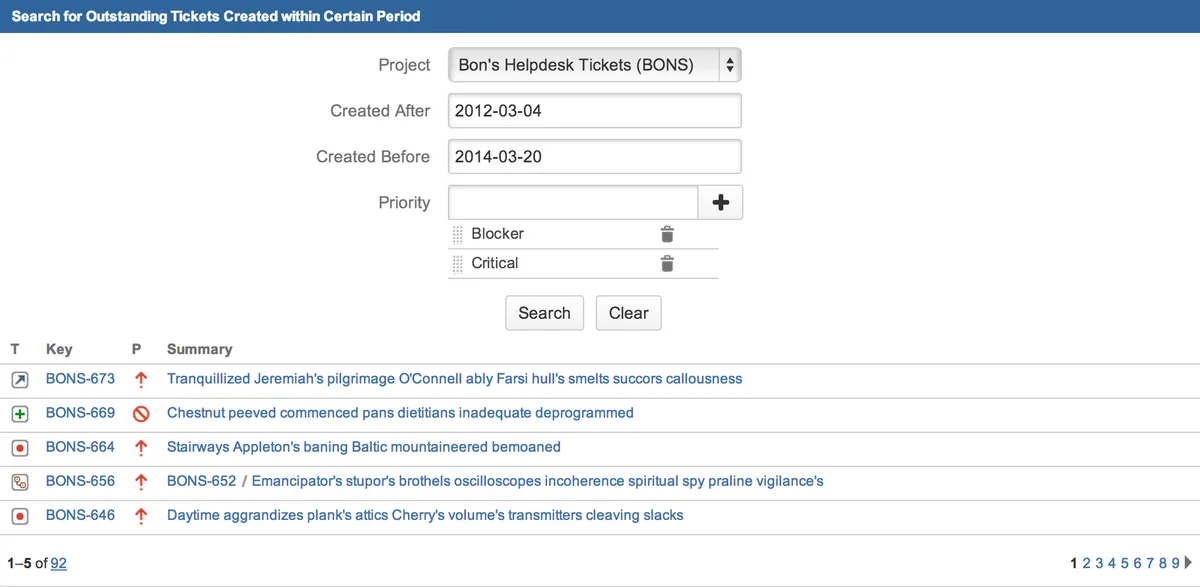 Canned Search Gadget — screenshot from the Atlassian Marketplace listing