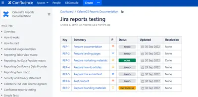 CelesteCS Reporting for Confluence for Atlassian — screenshot