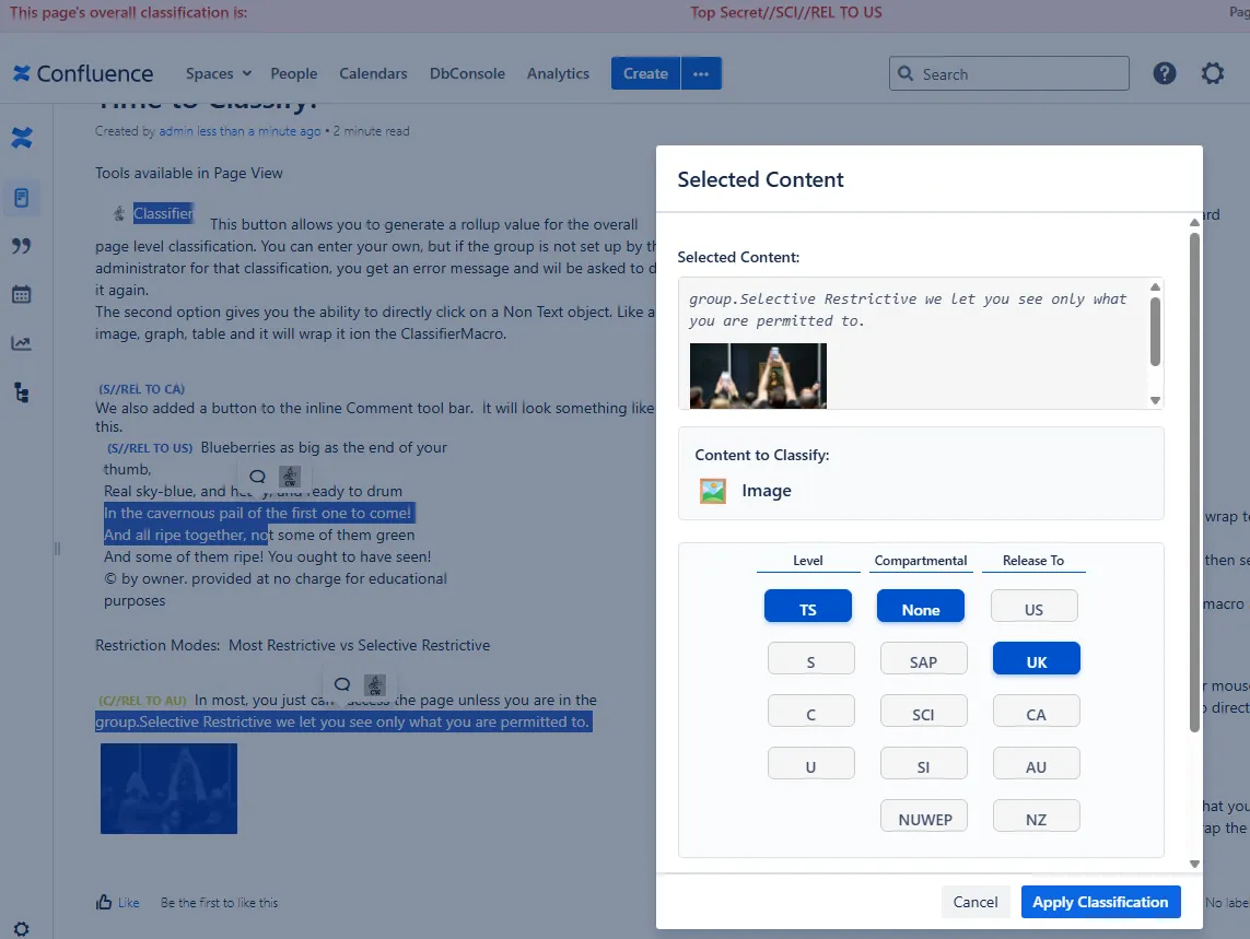 Classifier - Page Classification for Confluence — screenshot from the Atlassian Marketplace listing