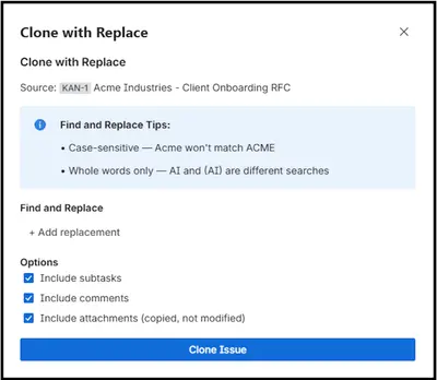 Clone and Replace for Atlassian — screenshot