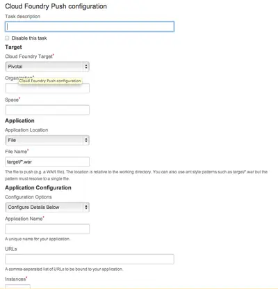 Cloud Foundry for Bamboo for Atlassian — screenshot