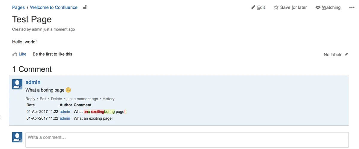 Comment History — screenshot from the Atlassian Marketplace listing