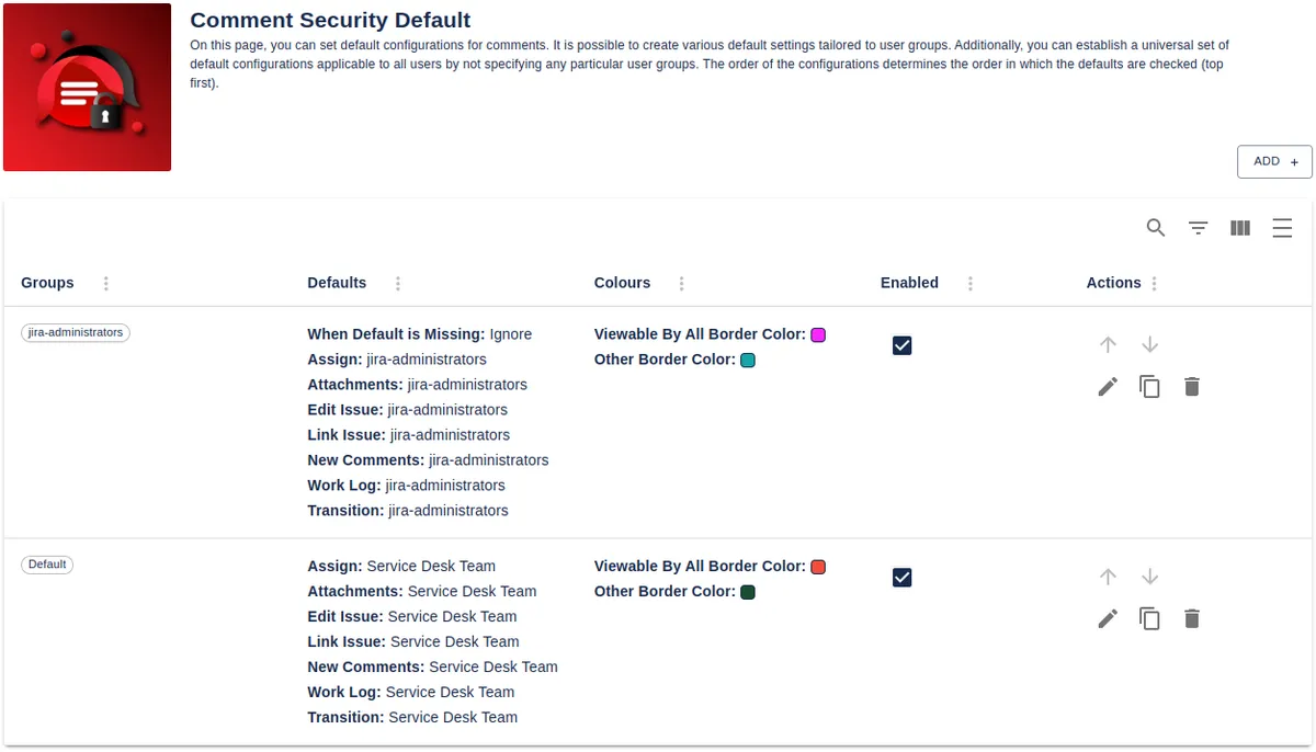 Comment Security Default — screenshot from the Atlassian Marketplace listing