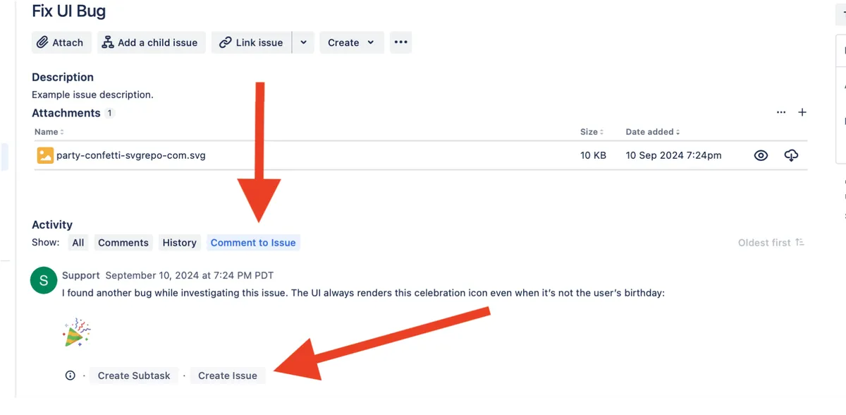 Comment to Issue — screenshot from the Atlassian Marketplace listing
