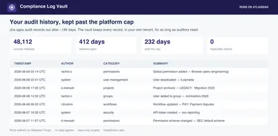 Compliance Log Vault for Atlassian — screenshot