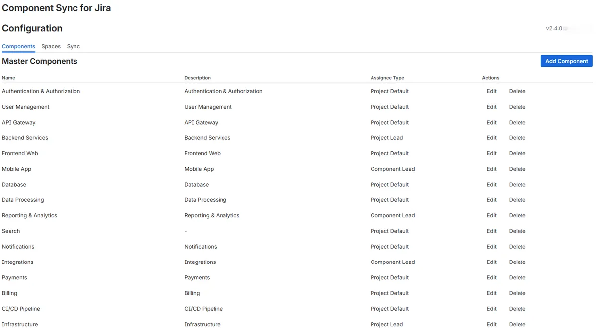Component Sync for Jira — screenshot from the Atlassian Marketplace listing
