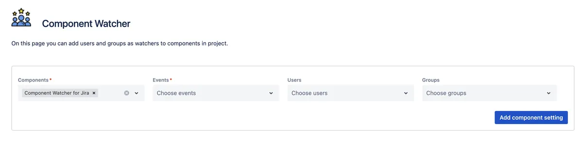 Component Watcher for Jira — screenshot from the Atlassian Marketplace listing