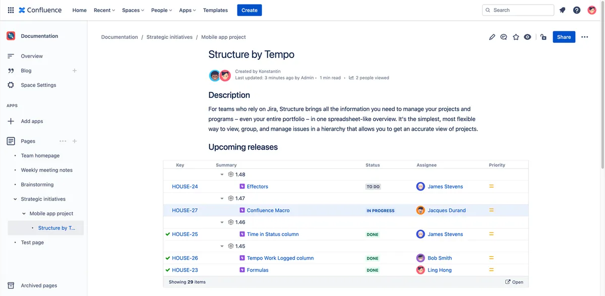 Confluence Helper for Structure — screenshot from the Atlassian Marketplace listing